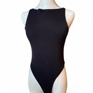 Black Bodysuit with High Neckline and‎ Square Back - Size M